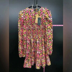 Vero Moda Mia Midi dress,floral long sleeve smock chest,ruffle hem,Puff sleeve